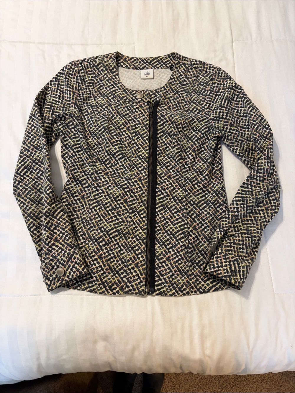 CAbi Black Multicolor Textured Zip-Front Jacket